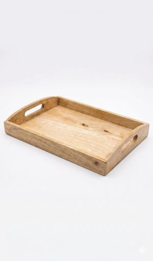 Handcrafted wooden breakfast serving tray with handles for kitchen and home décor