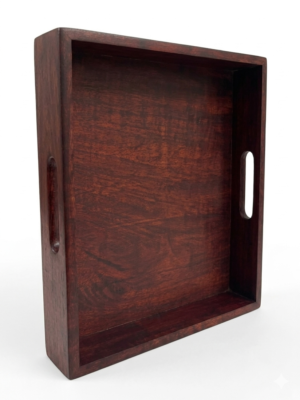 02GJ005_2 Handcrafted Wooden Serving Tray with Side Handles