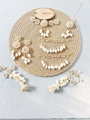 Handmade Beige Cowrie Shell Jewelry Set for Haldi and Mehendi