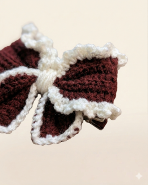 Snow Trim Crochet Bow Hair Clip