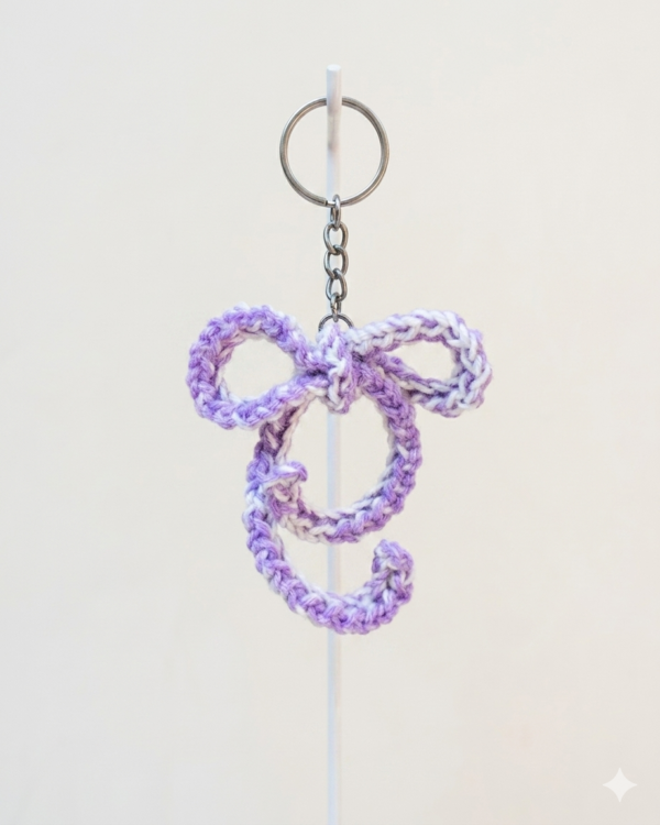 Lavender Loop Handmade Crochet Keychain Handmade lavender crochet loop keychain with metal keyring attachment
