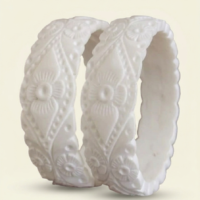 Heritage White Sankha Bangles Set Traditional white Sankha bangles with embossed floral patterns