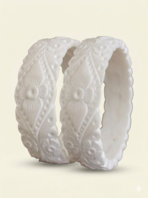 Heritage White Sankha Bangles Set Traditional white Sankha bangles with embossed floral patterns