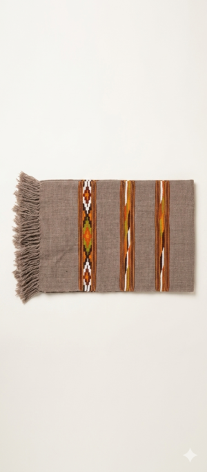 Handwoven Grey Tribal Pattern woollen Scarf with Tassels