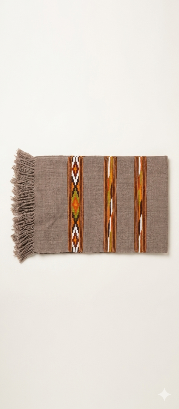 Handwoven Grey Tribal Pattern Cotton Scarf with Tassels