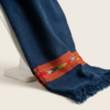 Handwoven Midnight Blue Ethnic Cotton Scarf Midnight blue handwoven cotton scarf with traditional tribal woven border