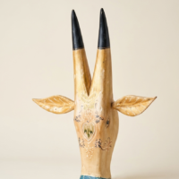 Ivory Tribal Handcrafted Wooden Bull Mask Decor Handcrafted ivory wooden bull mask wall decor with tribal floral artwork and long horns
