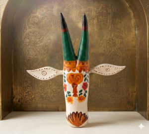 1777974848946 Ivory Floral Handcrafted Wooden Bull Mask Decor