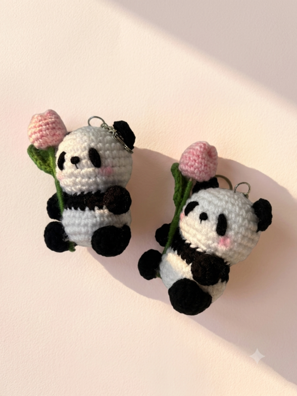 Cute Handmade Crochet Panda Keychain Handmade crochet panda keychain with soft yarn detailing
