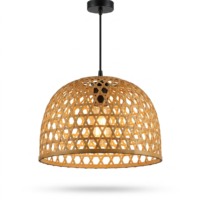 Handwoven geometric dome cane pendant lamp with natural cane weave and decorative hanging light design