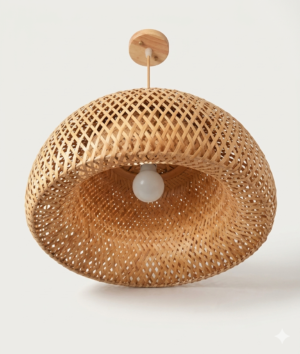 Handwoven twisted halo cane pendant lamp with artistic circular design and natural woven texture