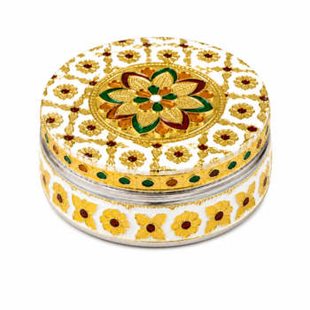 White Floral Meenakari Storage Box
