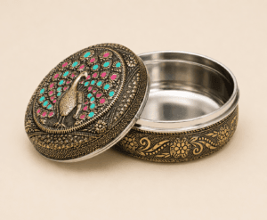 01GJ015_4 Peacock Meenakari Trinket Box