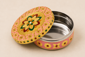 Pink Floral Meenakari Storage Box