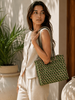 01OD011_5 Green Weave Sabai Grass Tote Bag