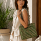 01OD011_5 Green Weave Sabai Grass Tote Bag
