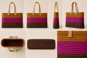 Pink Stripe Sabai Grass Tote Bag