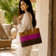Pink Stripe Sabai Grass Tote Bag