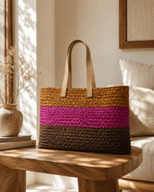 Pink Stripe Sabai Grass Tote Bag