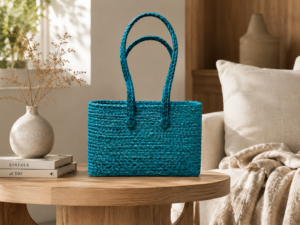 01OD043_4 Turquoise Sabai Grass Tote Bag