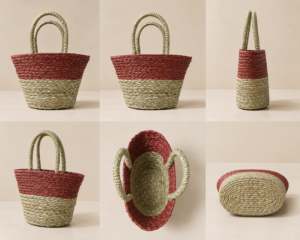 01OD046_1 Sabai Grass Basket with Maroon Trim