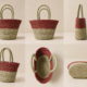 01OD046_1 Sabai Grass Basket with Maroon Trim