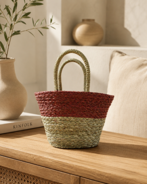 01OD046_3 Sabai Grass Basket with Maroon Trim