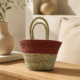 01OD046_3 Sabai Grass Basket with Maroon Trim