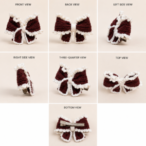 01PB001_4 Snow Trim Crochet Bow Hair Clip