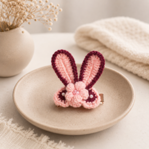 01PB005_4 Blush Bunny Crochet Hair Clip