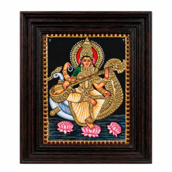 01TN005_9 22K Gold Foil Saraswati Tanjore Painting