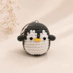 Grey Penguin Crochet Charm Keychain