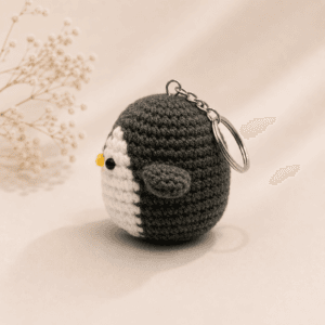Grey Penguin Crochet Charm Keychain