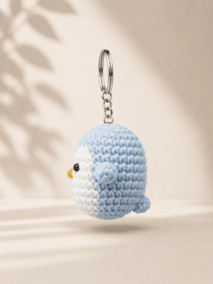 Blue Penguin Crochet Charm Keychain