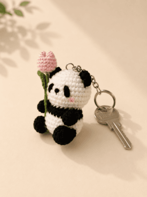 01TR004_2 Panda Crochet Keychain Pair
