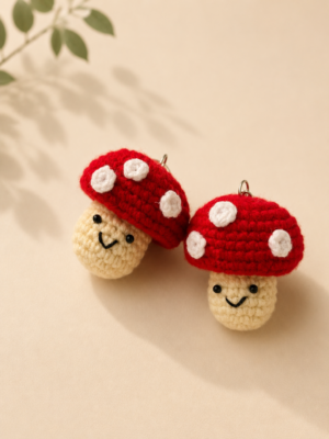 01TR006_3 Handmade Crochet Mushroom Keychain