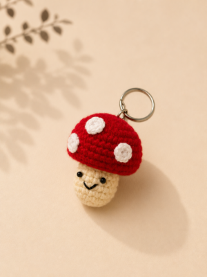 01TR006_4 Handmade Crochet Mushroom Keychain