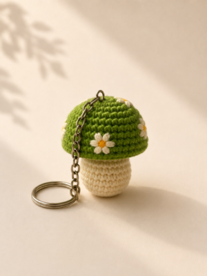 01TR007_1 Handmade Crochet Daisy Mushroom Keychain