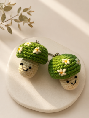 01TR007_2 Handmade Crochet Daisy Mushroom Keychain