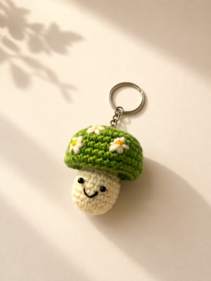 01TR007_3 Handmade Crochet Daisy Mushroom Keychain