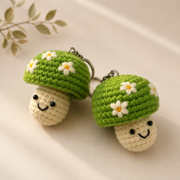 Daisy Mushroom Crochet Keychain