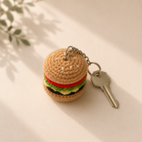 01TR008_1 Handmade Crochet Burger Keychain