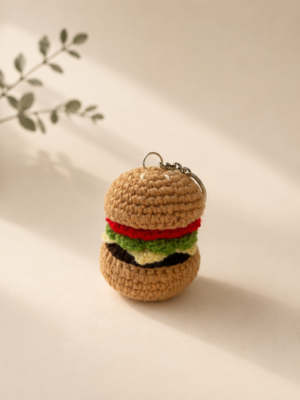 01TR008_4 Handmade Crochet Burger Keychain