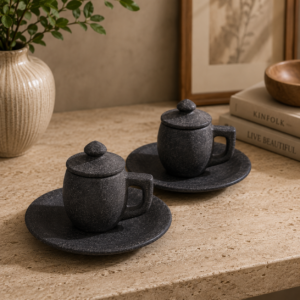05OD009_01 Natural Stone Tea Cup Saucer Set