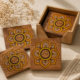 Floral Wooden Tea Coaster Set with Box