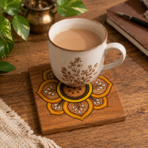 Floral Wooden Tea Coaster Set with Box