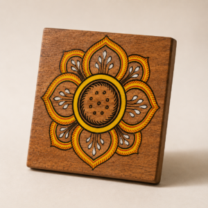 Floral Wooden Tea Coaster Set with Box