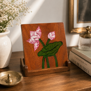Lotus Hand-Painted Wooden Coaster Set