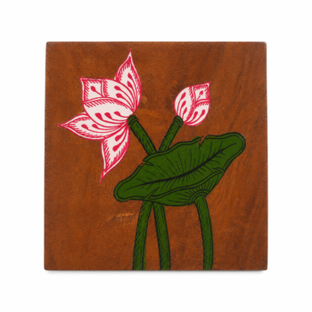 15OD006_3 Lotus Hand-Painted Wooden Coaster Set