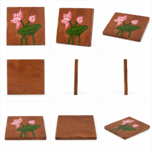 Lotus Hand-Painted Wooden Coaster Set